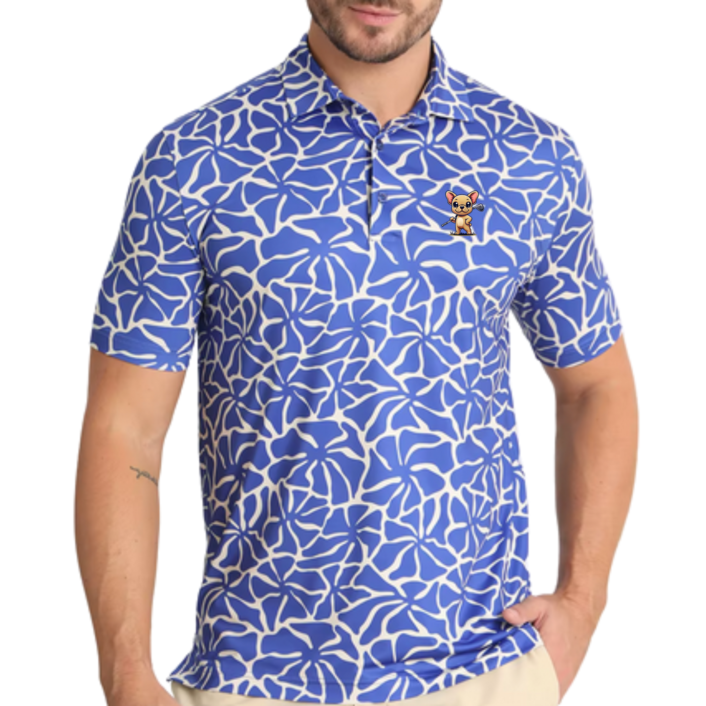 Polo homme Holly Golfwear, fleur bleue
